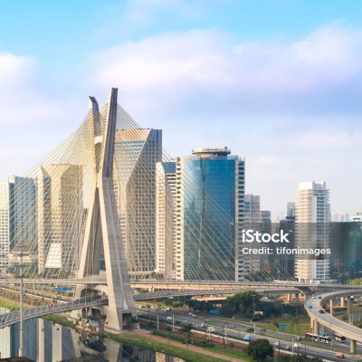 Skyline of Sao Paulo at sunset, Brazil