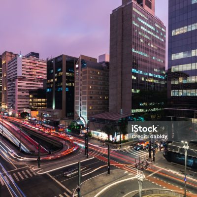 Paulista Avenue Buildings Sao Paulo City at Night Time.